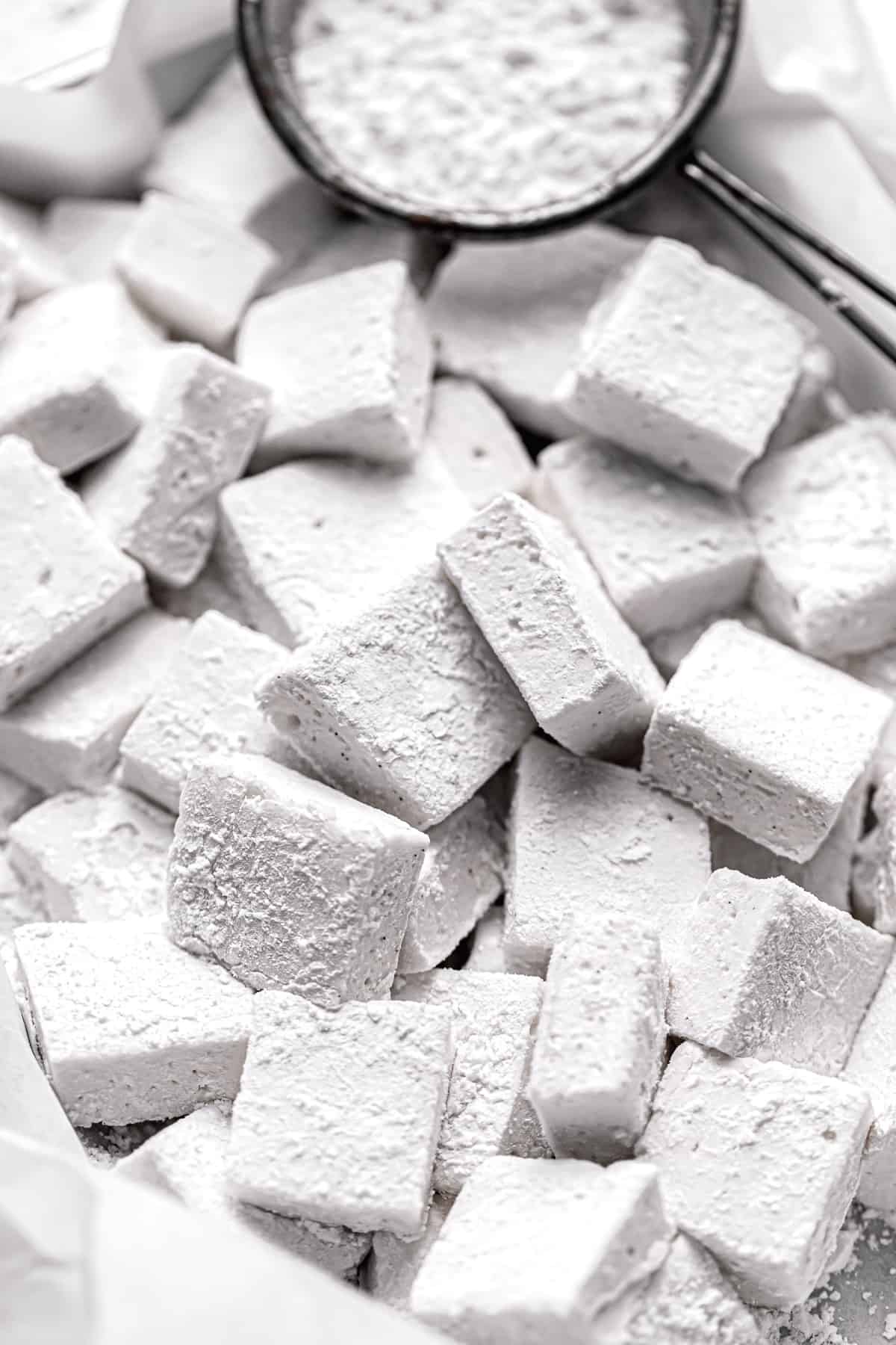 homemade mini marshmallows in small tray