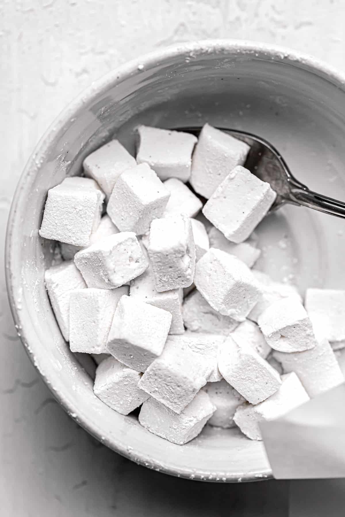 mini marshmallows in white bowl