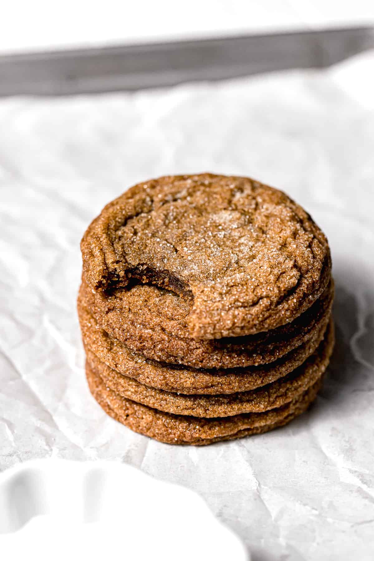 soft molasses cookies stacked 