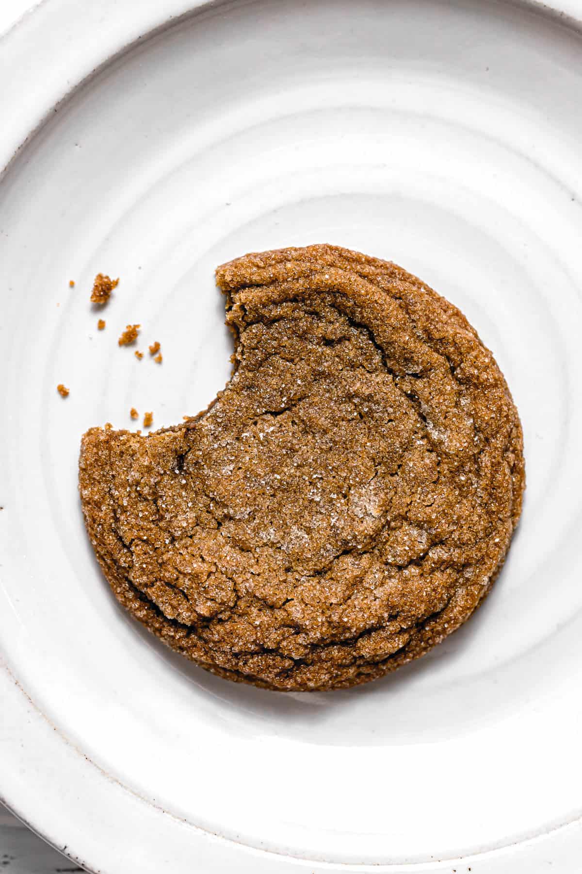 soft molasses cookie on white plate