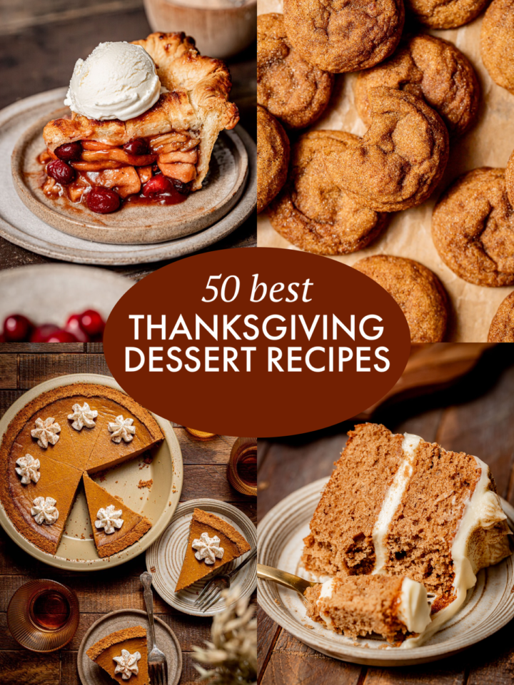 four images of thanksgiving desserts in grid.