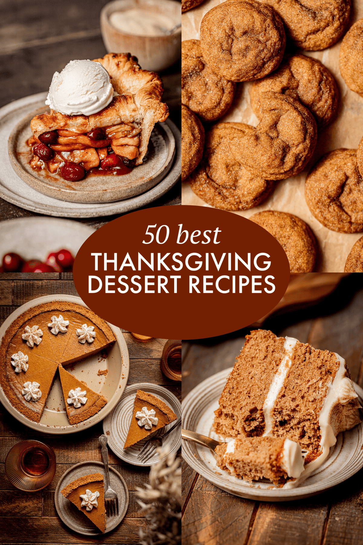 four images of thanksgiving desserts in grid.