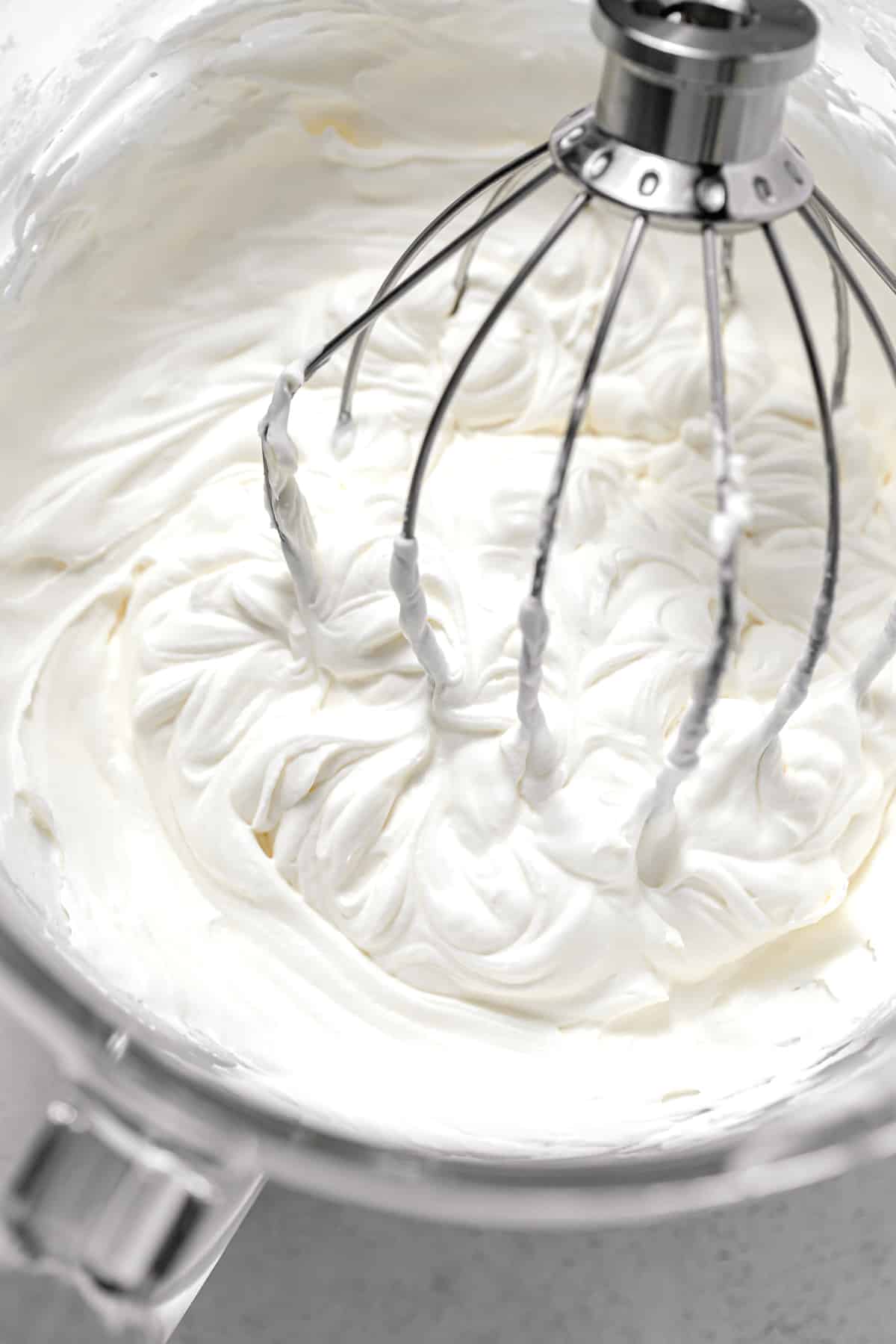 mascarpone frosting in mixing bowl
