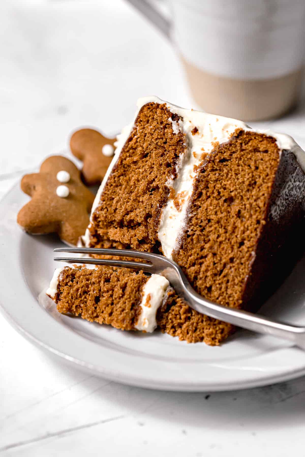 piece of gingerbread cake on white plate