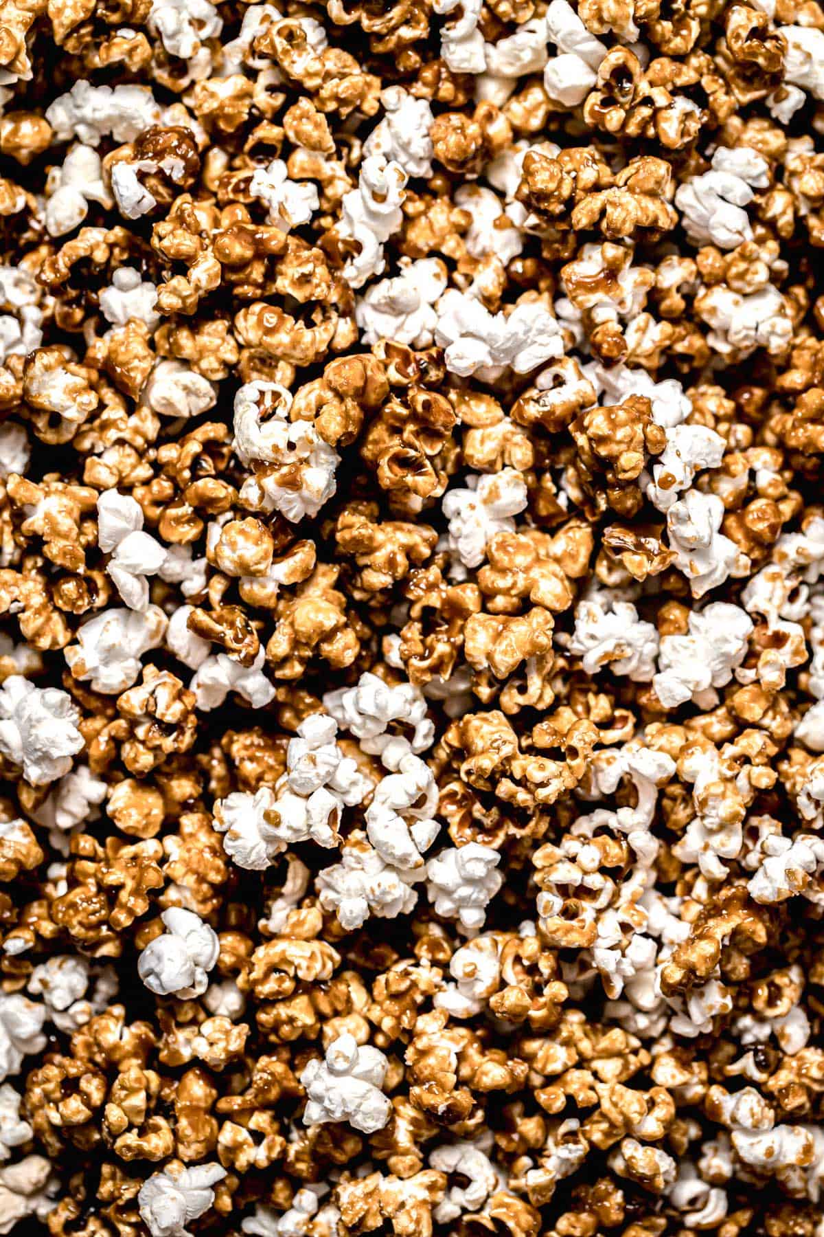 closeup of homemade caramel popcorn