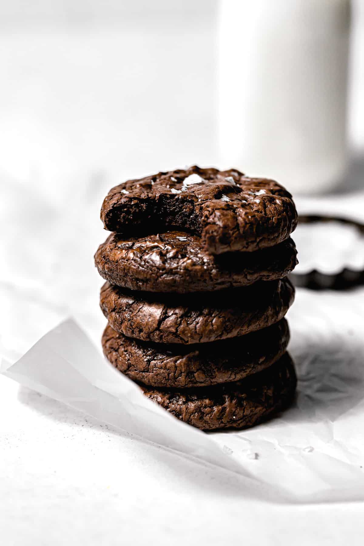 brownie cookies stacked.