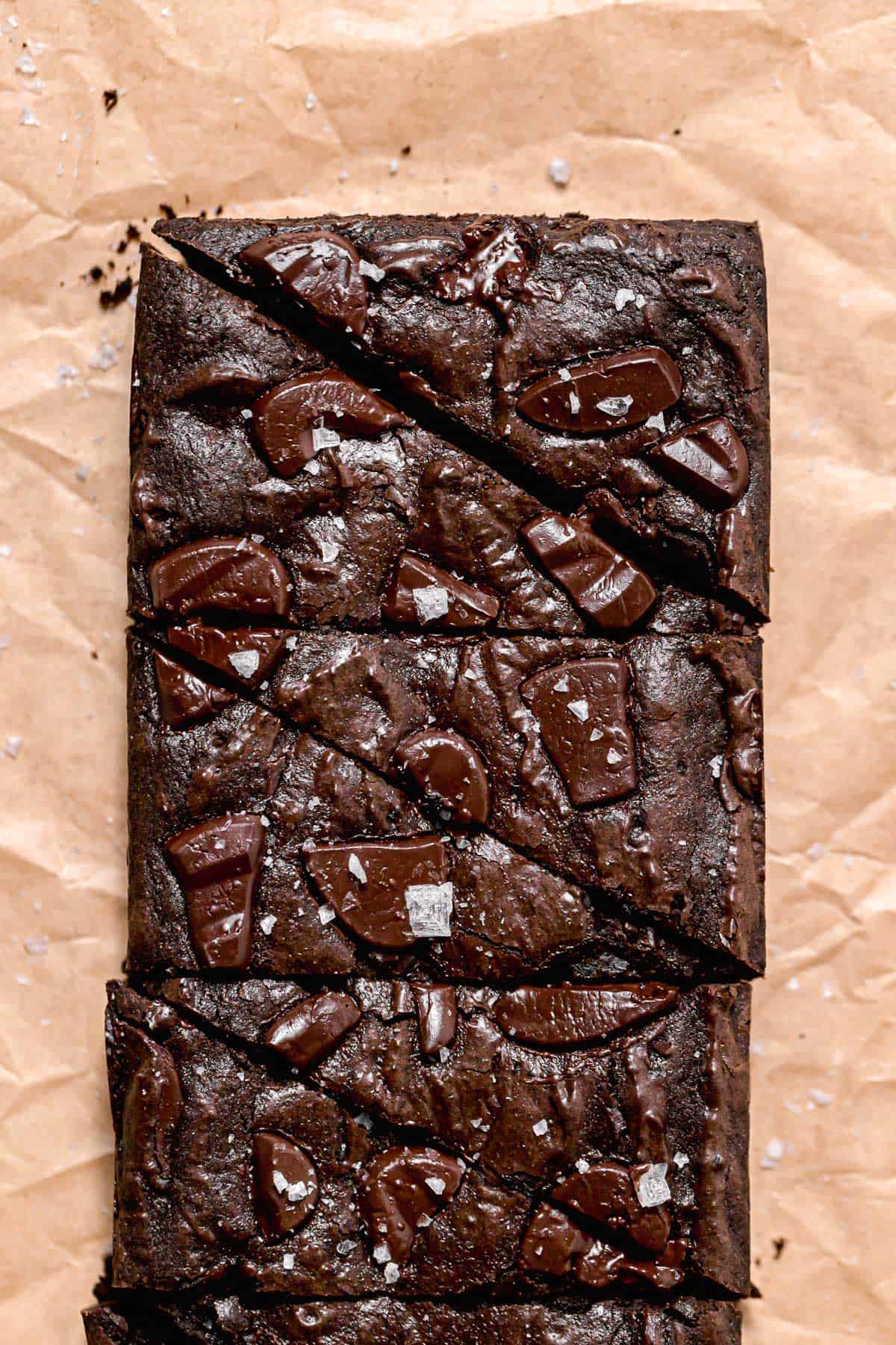 baked brownies cut into triangles