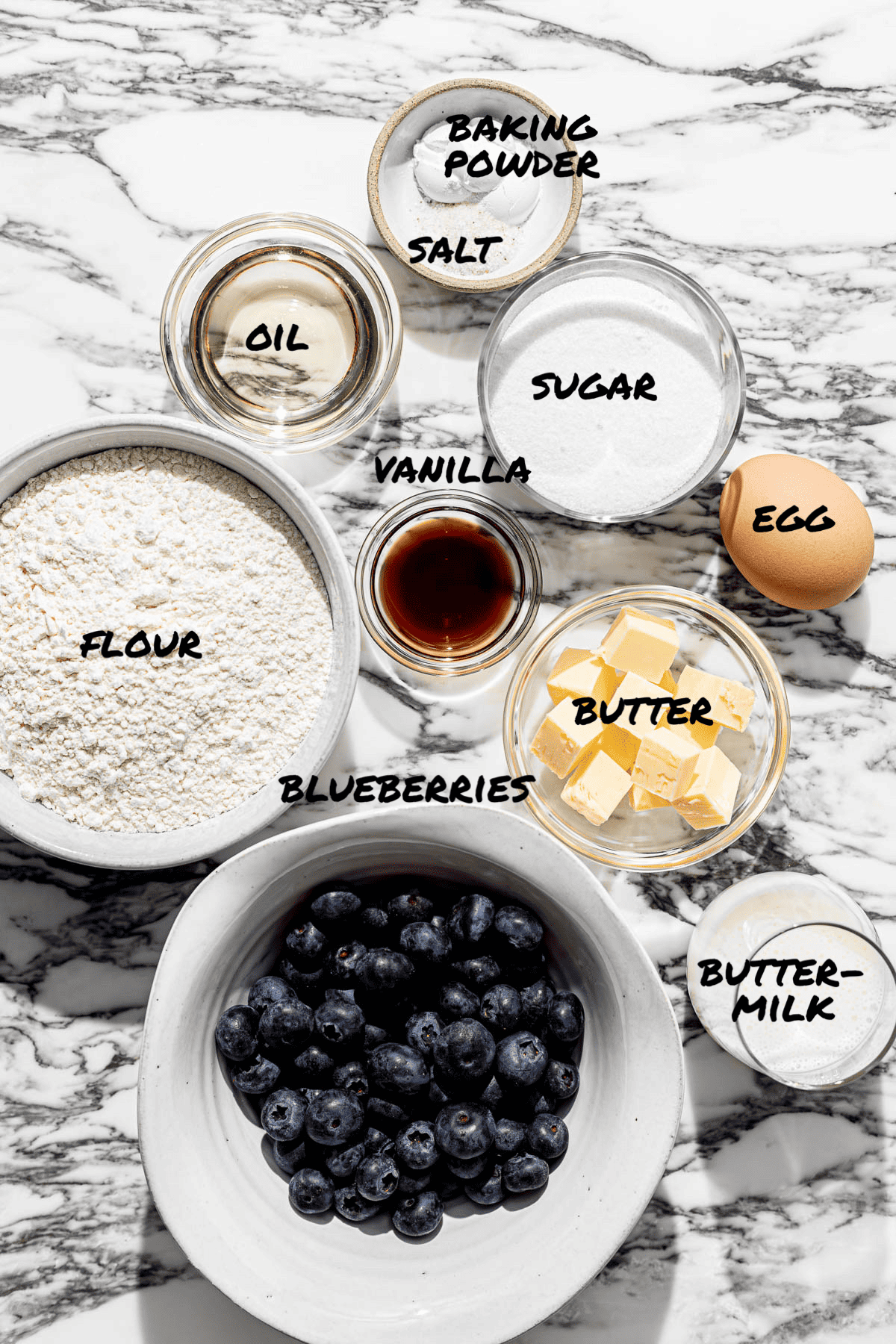 small batch buttermilk blueberry muffin ingredients. 