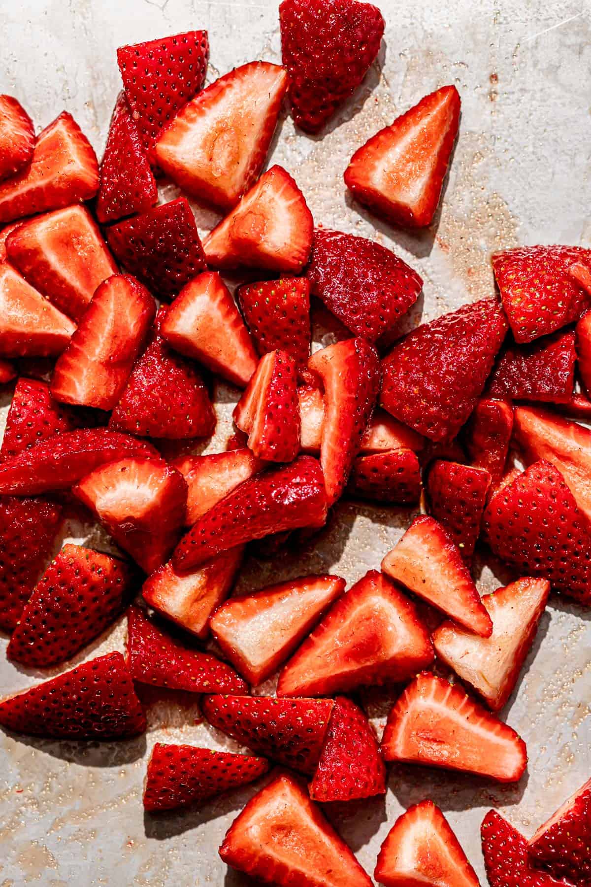 strawberries on baking sheet.