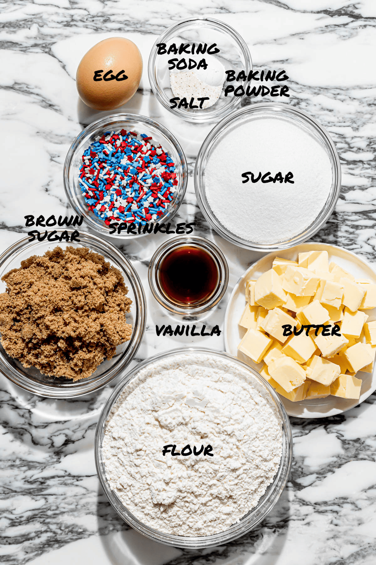 ingredients for 4th of July cookies.