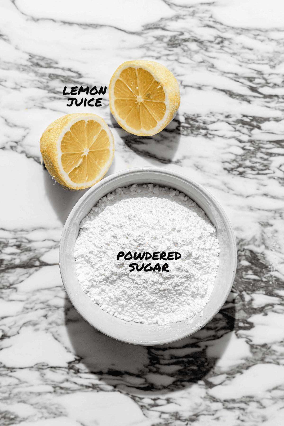 ingredients for lemon glaze.