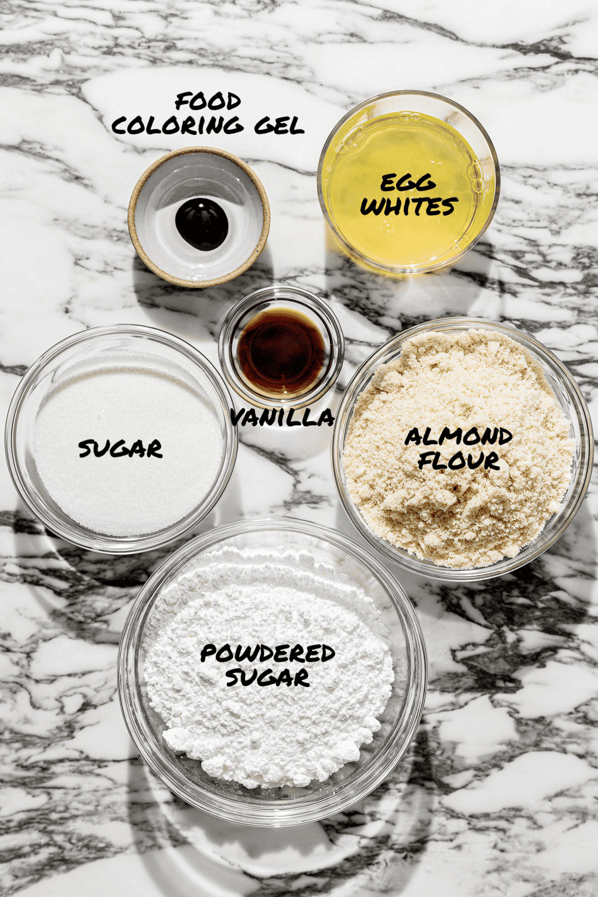 ingredients for macaron shells.