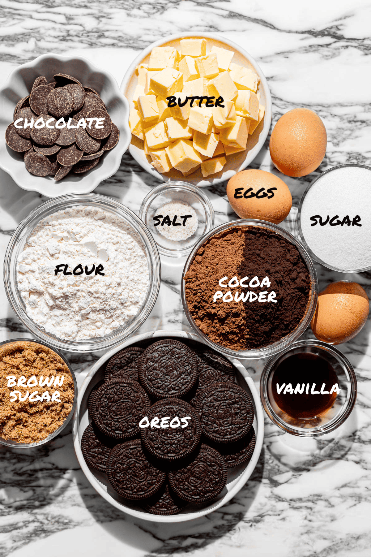 ingredients for Oreo brownies.