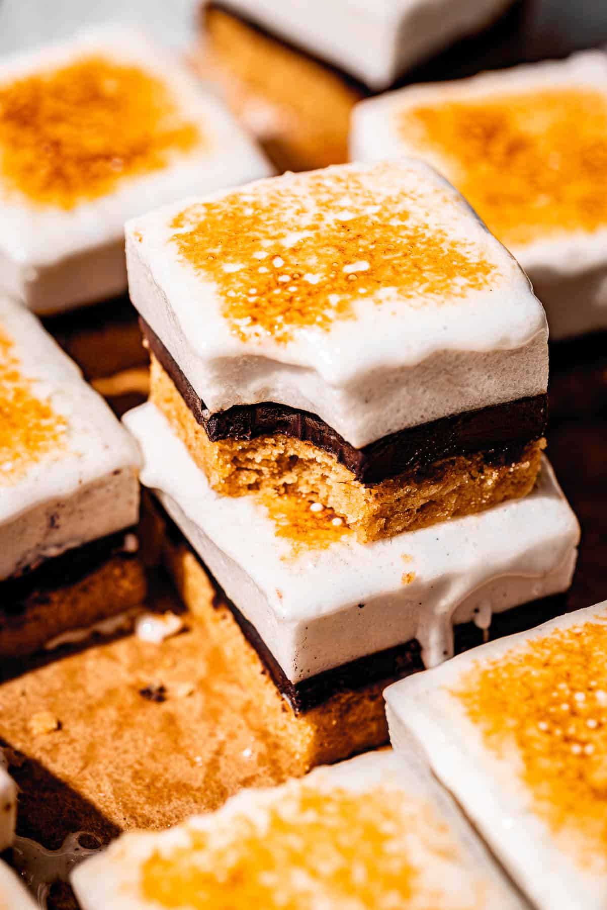 two s'mores bars stacked. 