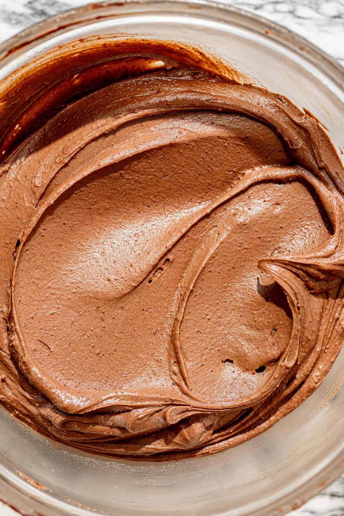 brown butter milk chocolate frosting in bowl. 