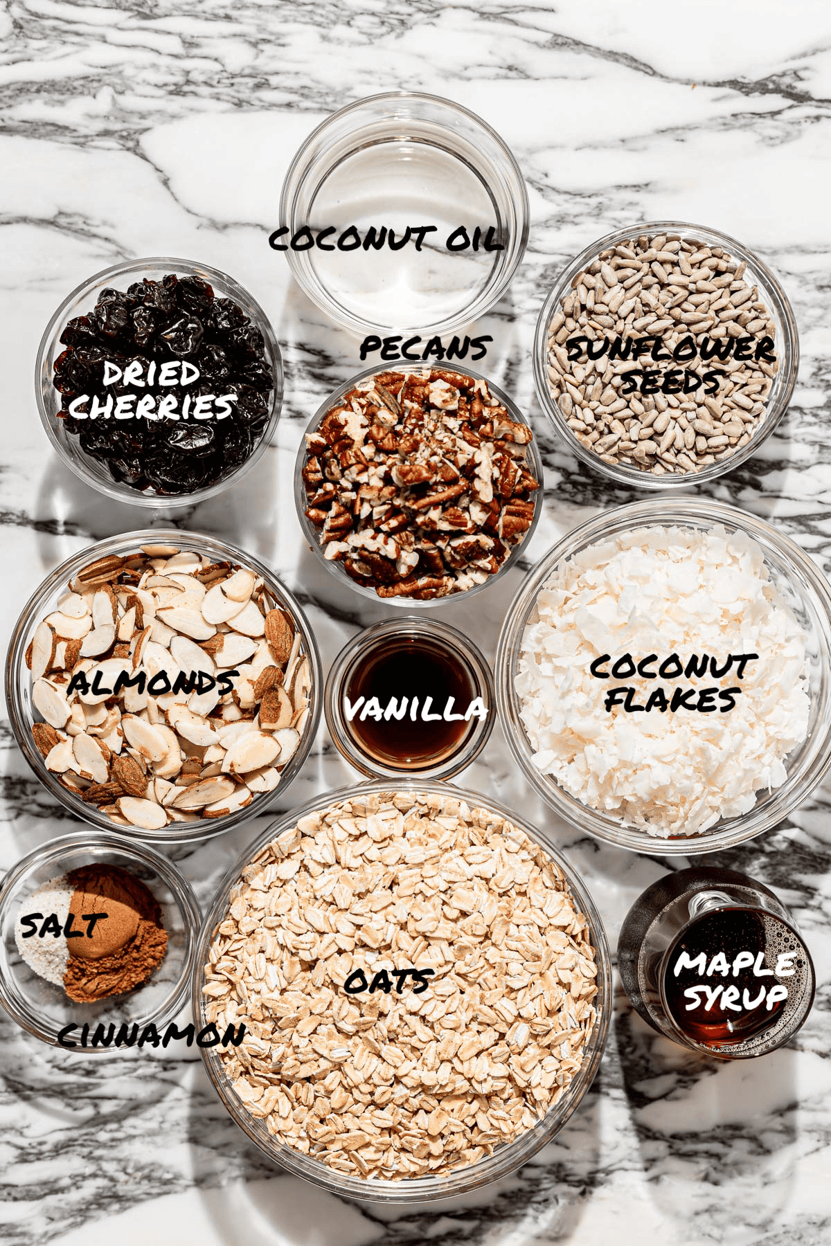 ingredients for maple nut granola.