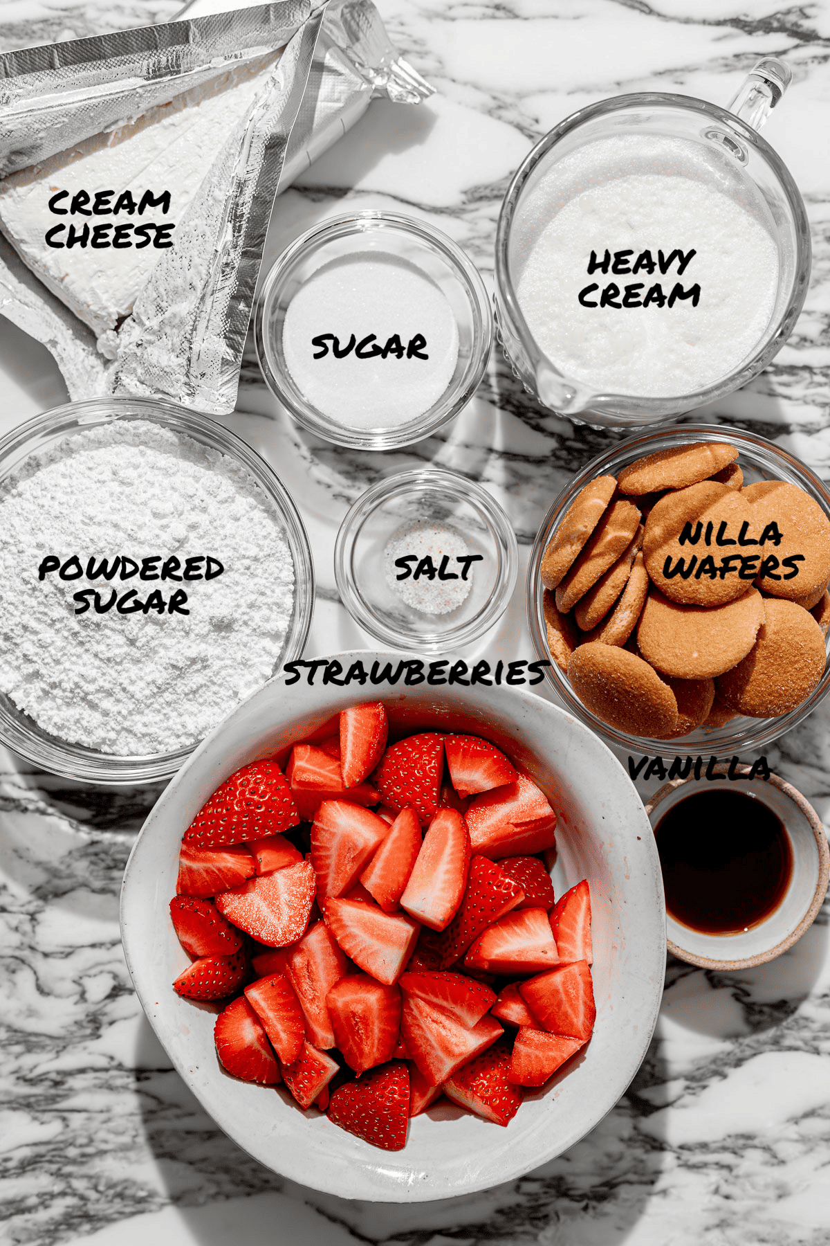 ingredients for roasted strawberry icebox cake.