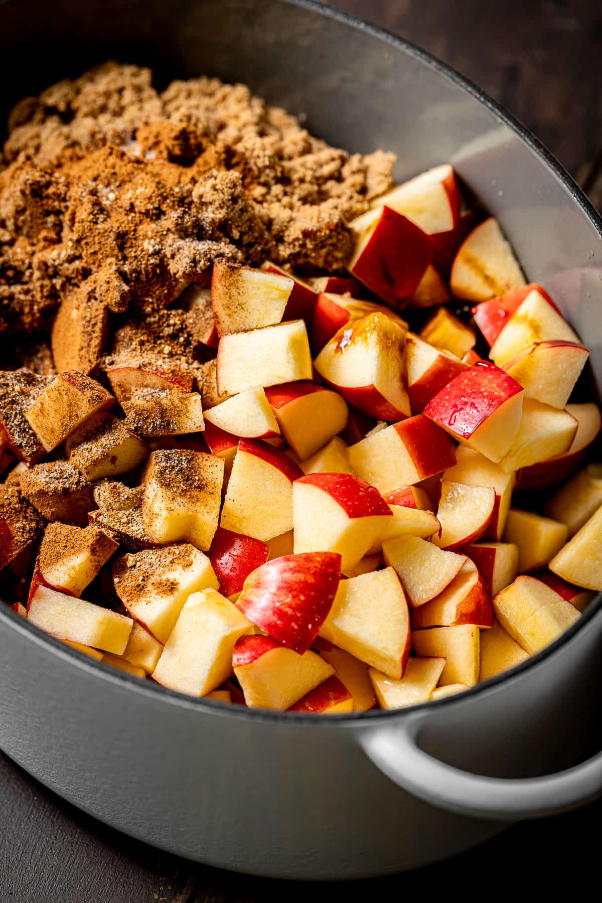 ingredients for apple butter in large pot on stove.