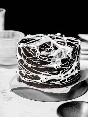 spider web cake on plate.