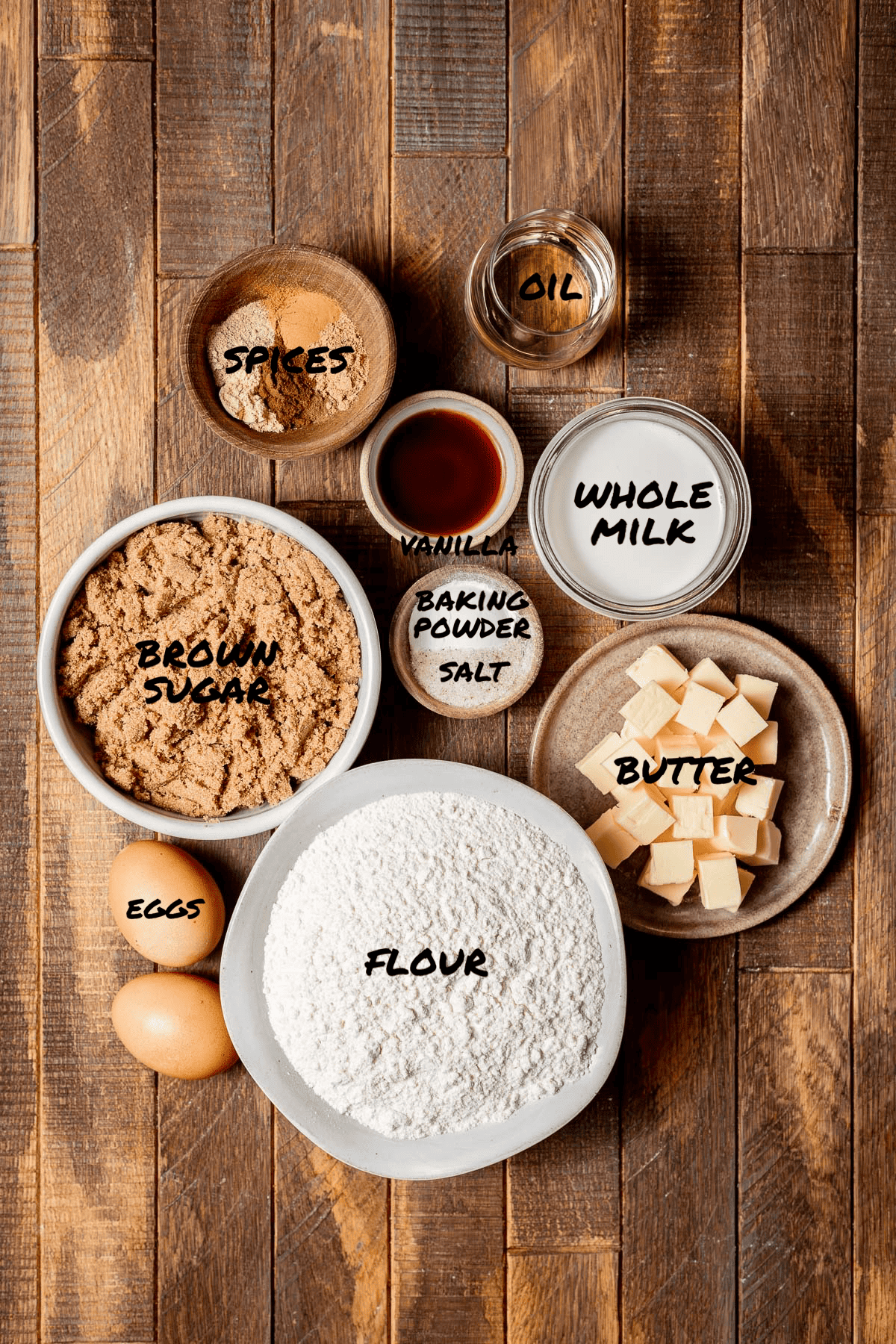 ingredients for the brown sugar chai cake.