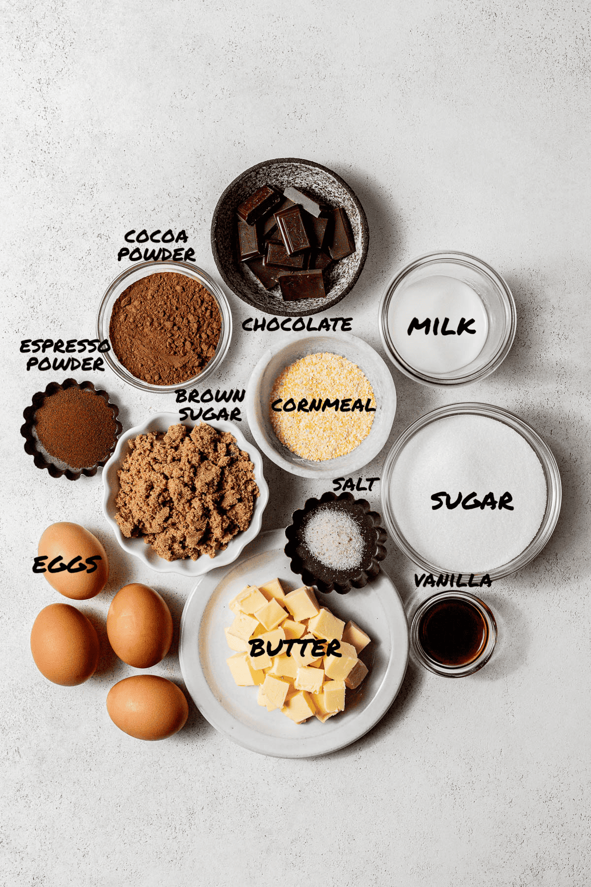 ingredients for chocolate pie filling.