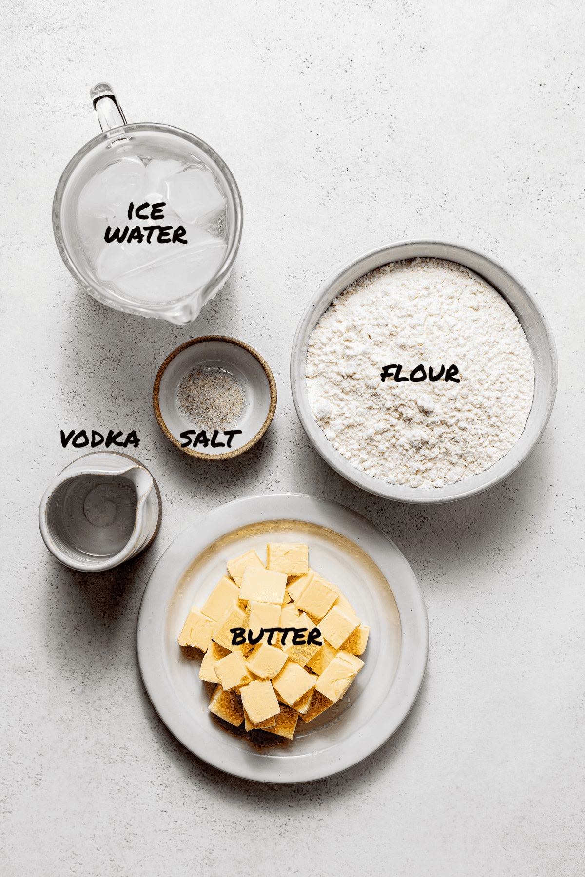 ingredients for 3 Ingredient All Butter Pie Crust.