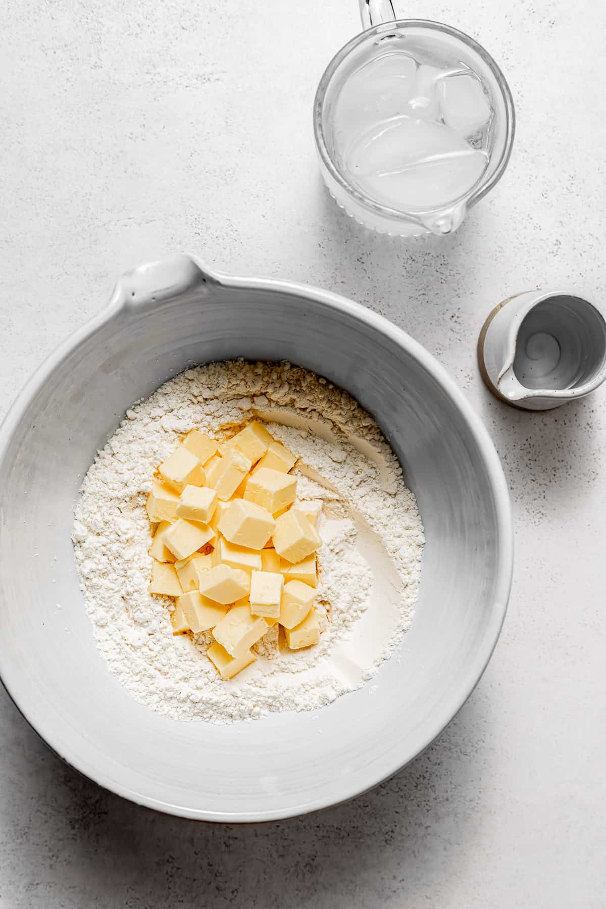 flour and butter in mixing bowl.