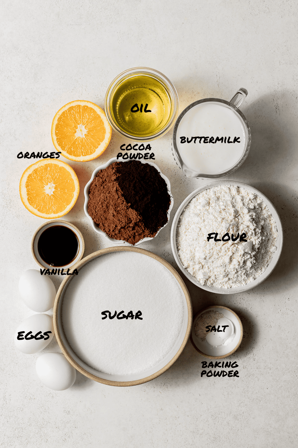 ingredients for the chocolate orange cake.