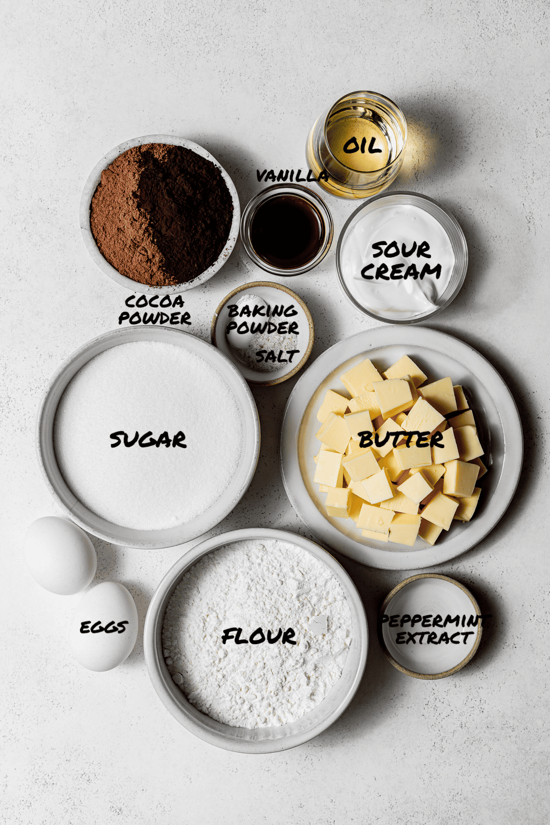 ingredients for the chocolate cake.