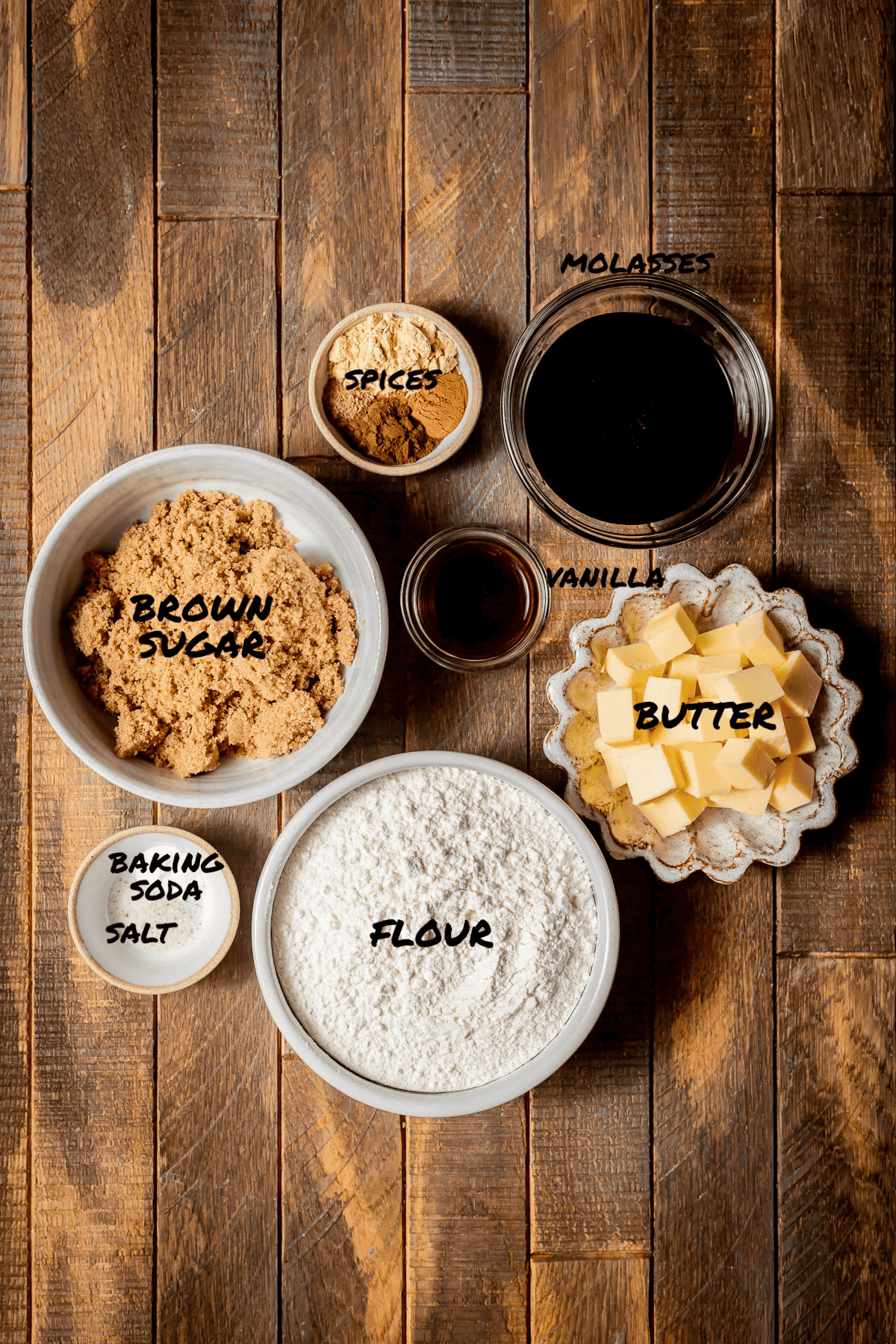 ingredients for iced gingersnaps.