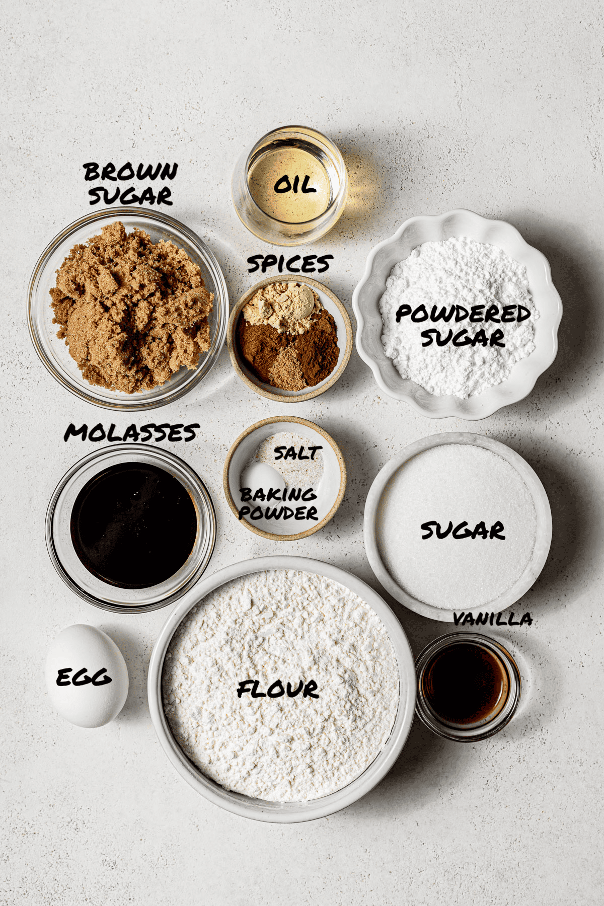 ingredients for molasses crinkle cookies.