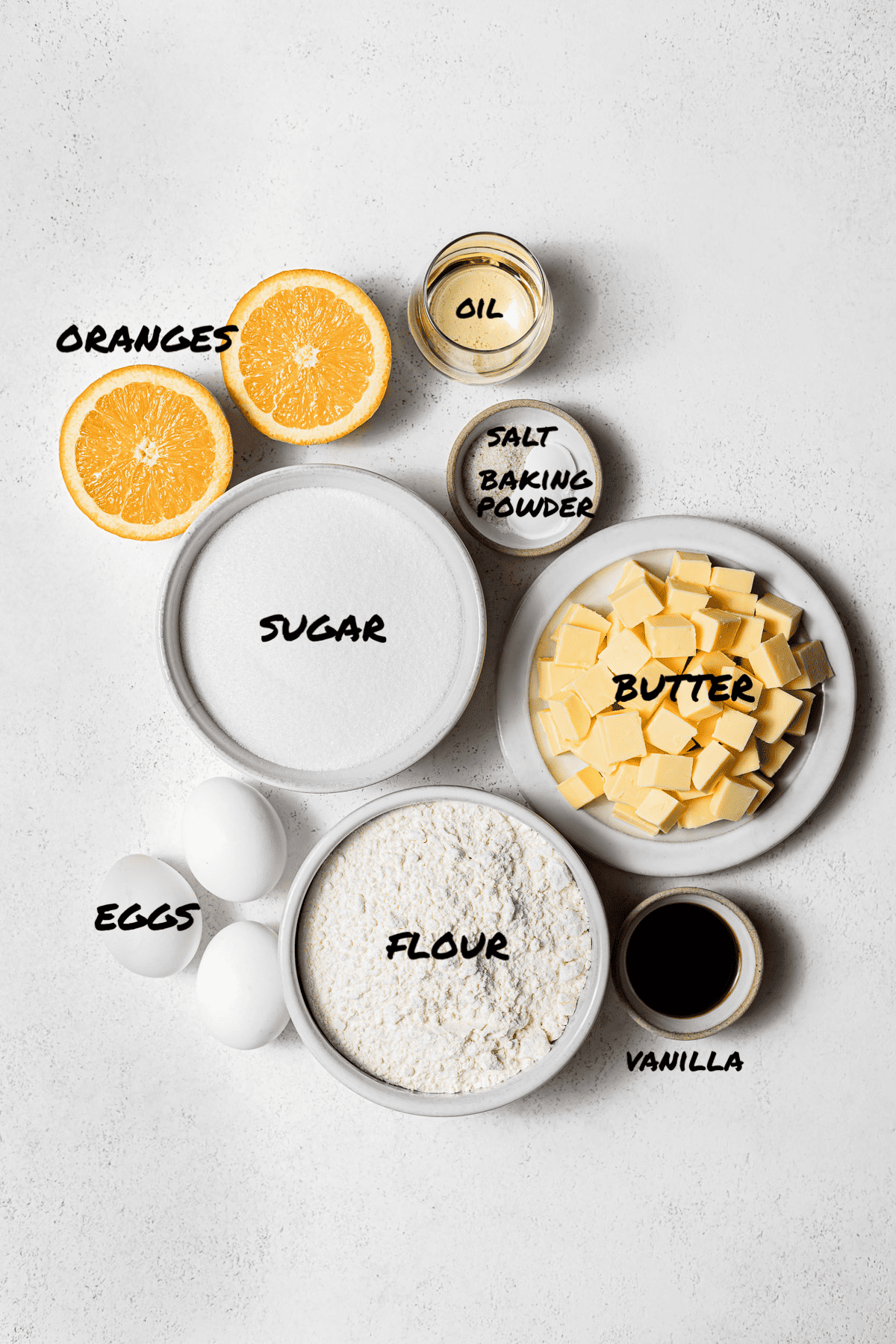 ingredients for the orange pound cake.