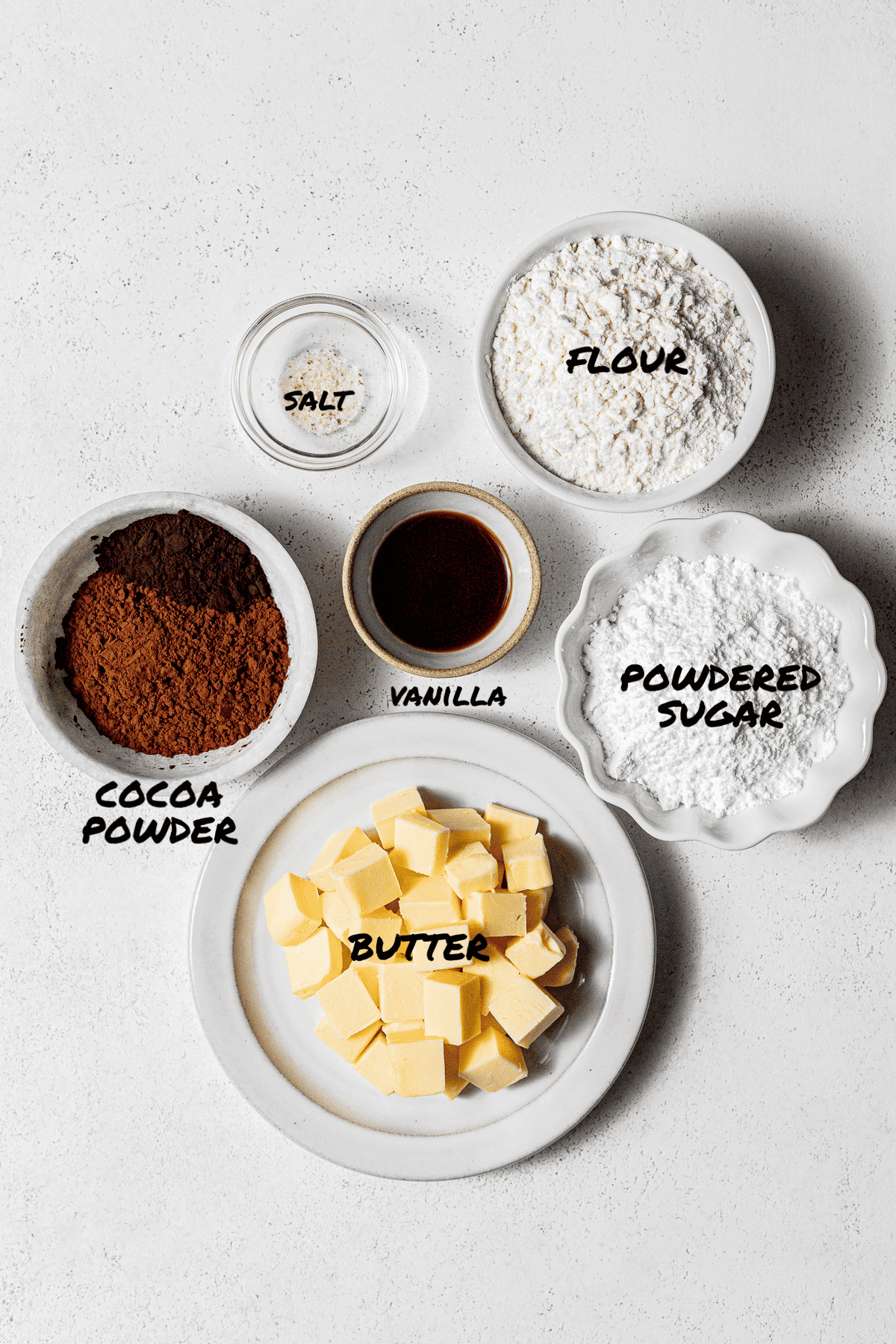 ingredients for the chocolate shortbread.