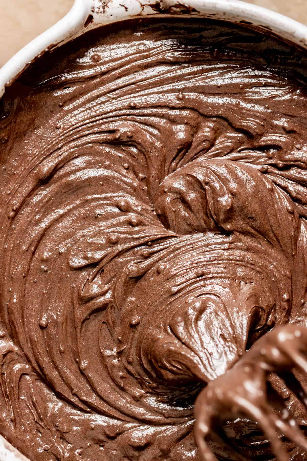 chocolate cake batter in large bowl.