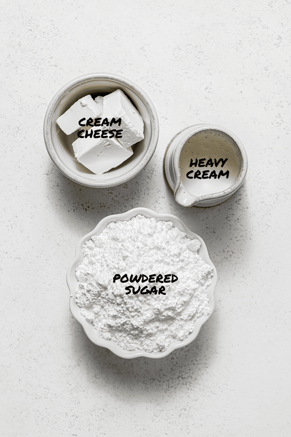ingredients for cream cheese glaze.