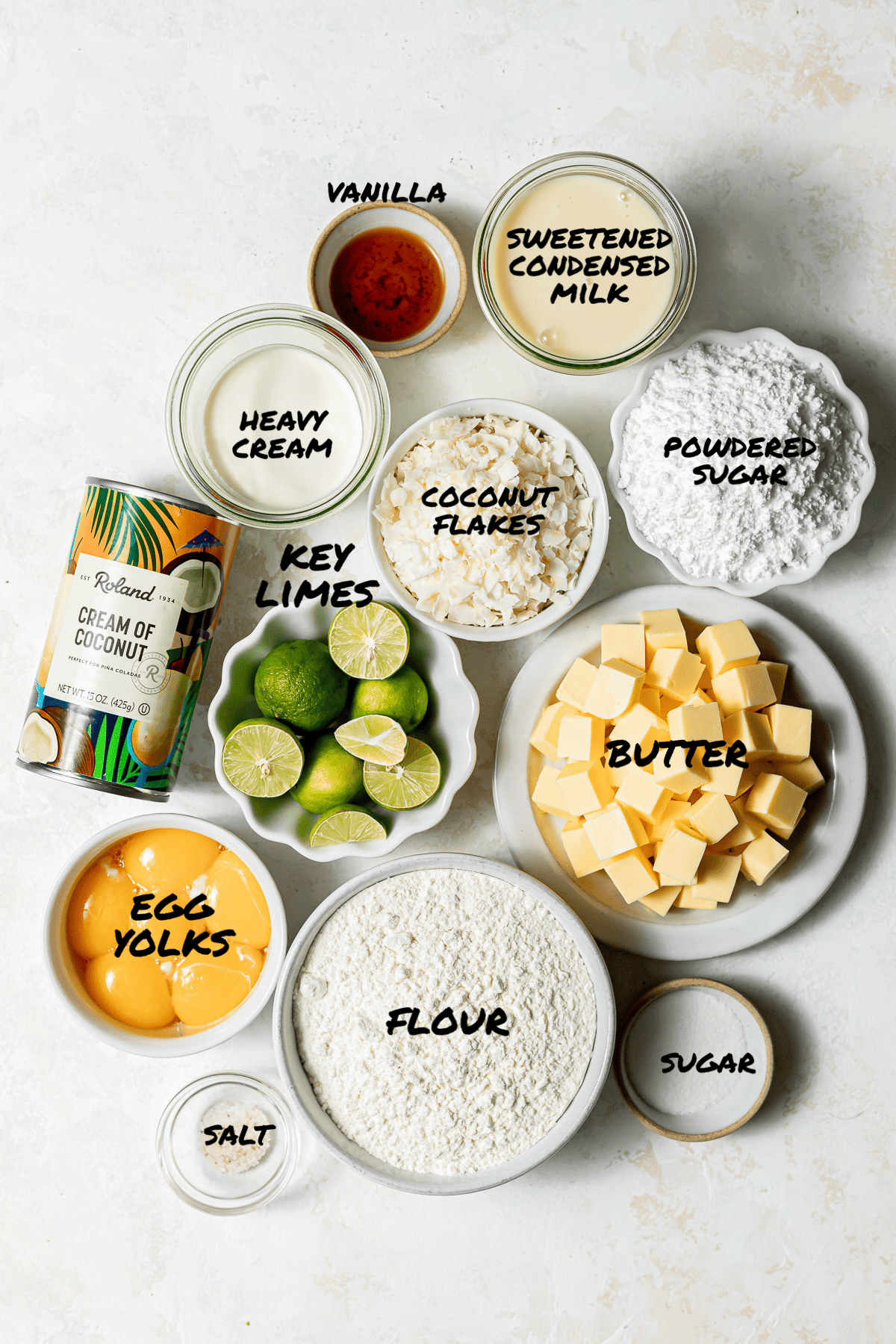 ingredients for coconut key lime bars.