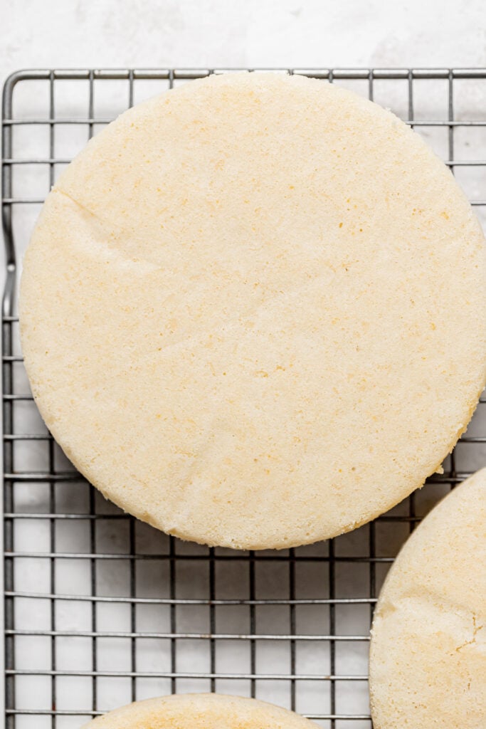 cake layers on wire rack.