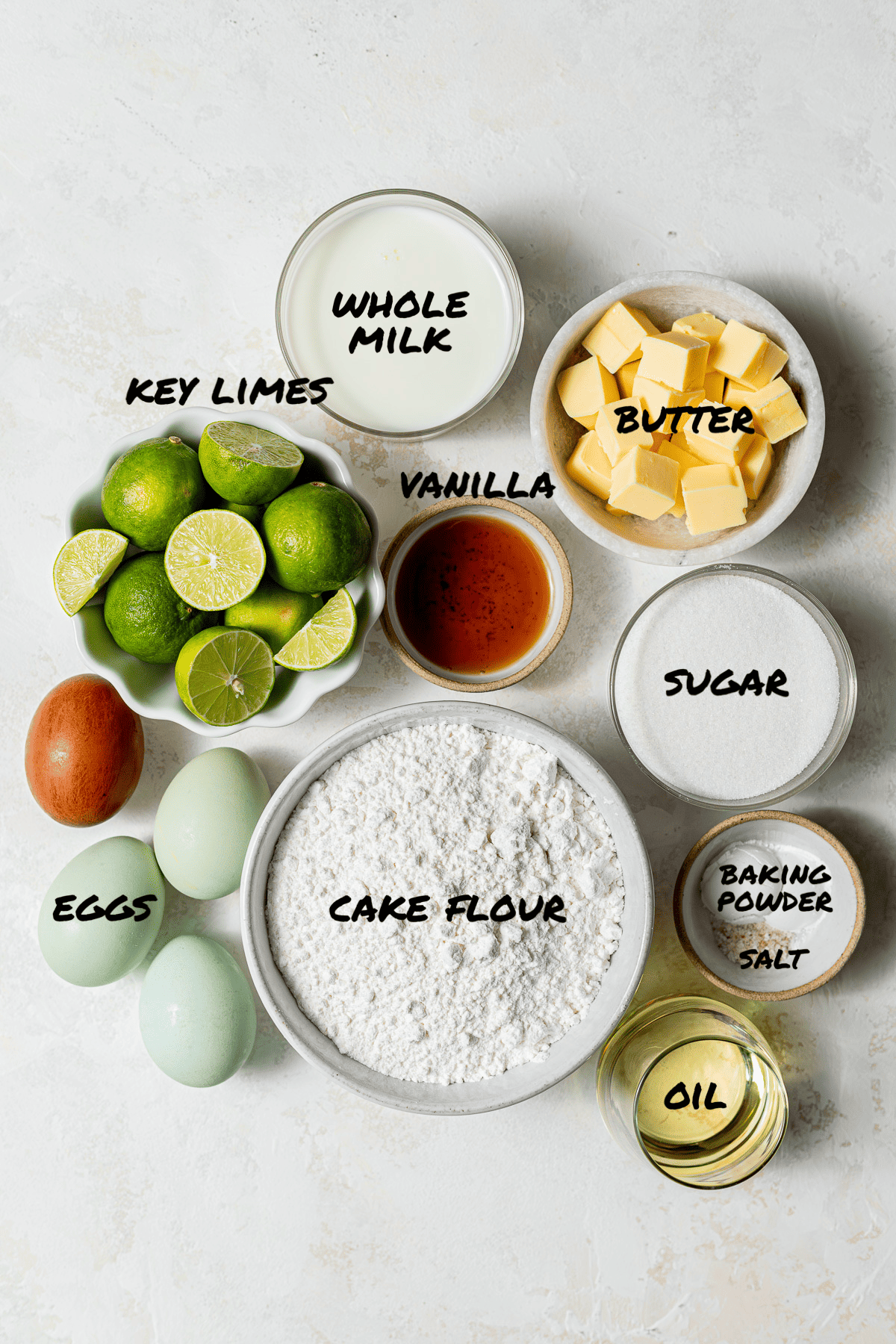 ingredients for key lime cake.