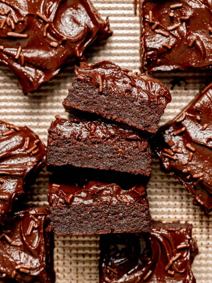 chocolate sugar cookie bars on baking sheet.