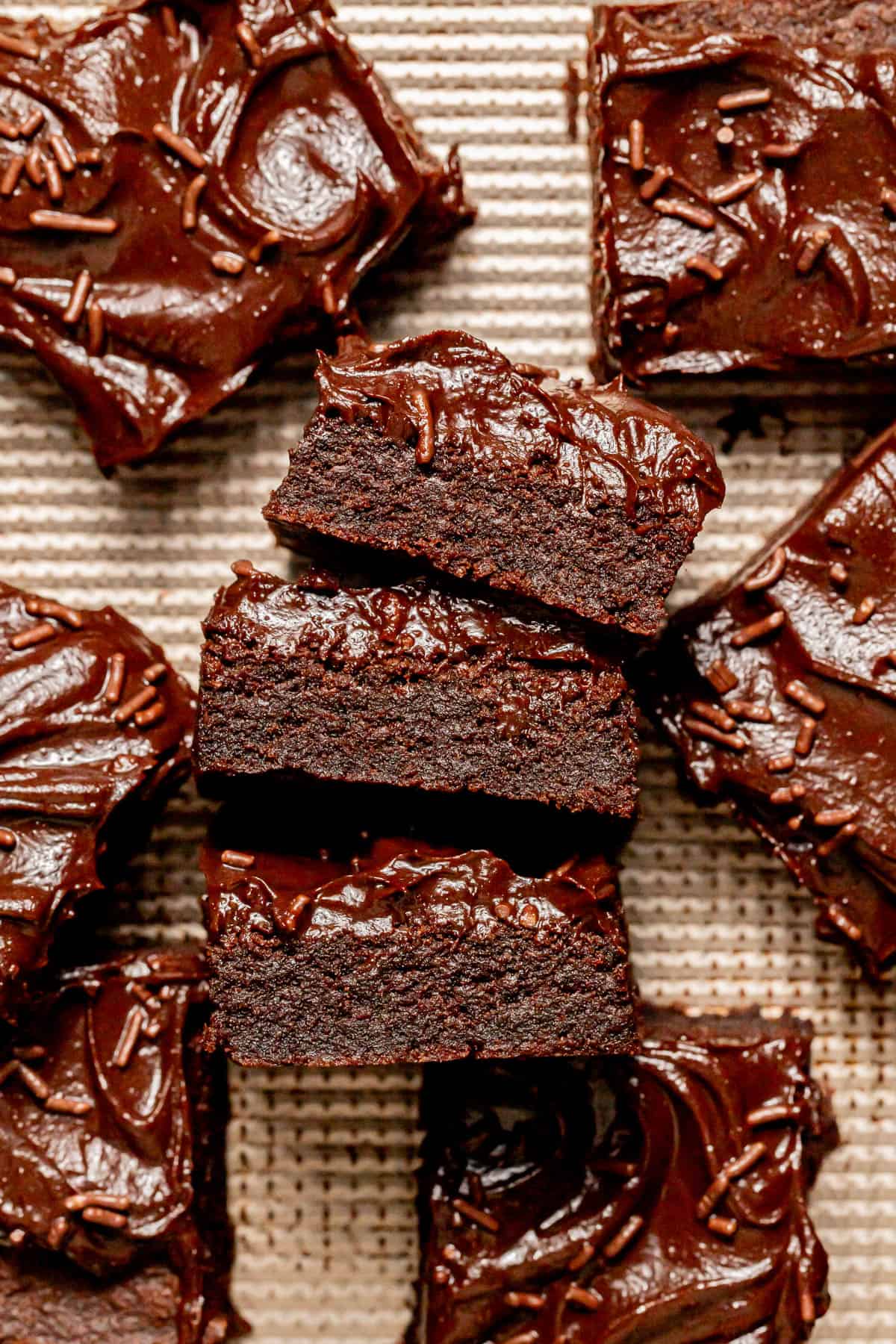 chocolate sugar cookie bars on baking sheet.