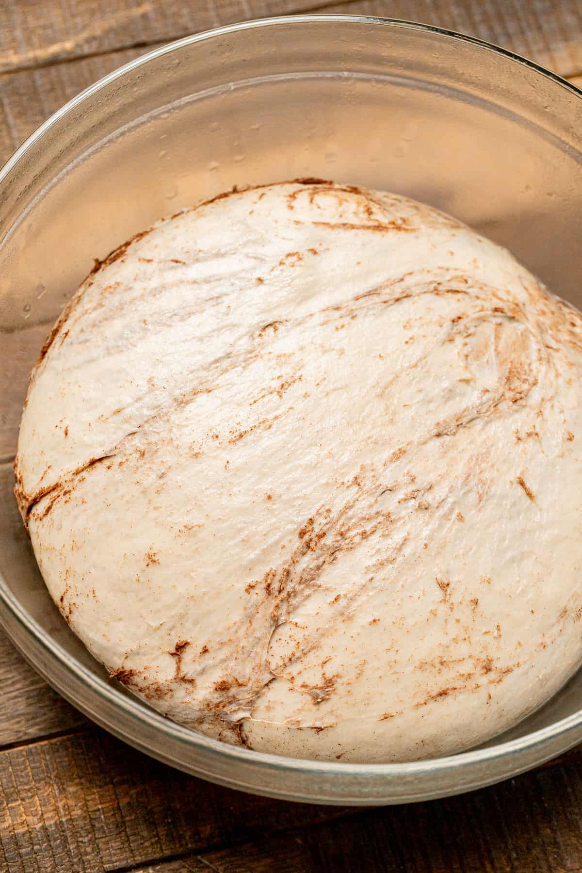 Cinnamon Swirl Bagel dough in bowl.