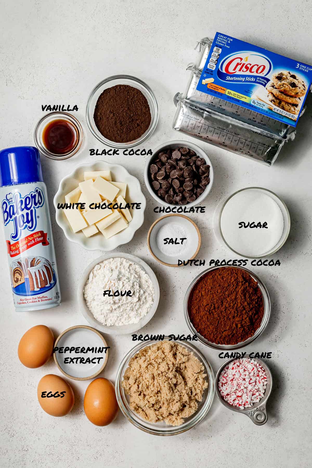 Peppermint Bark Brownies ingredients. 