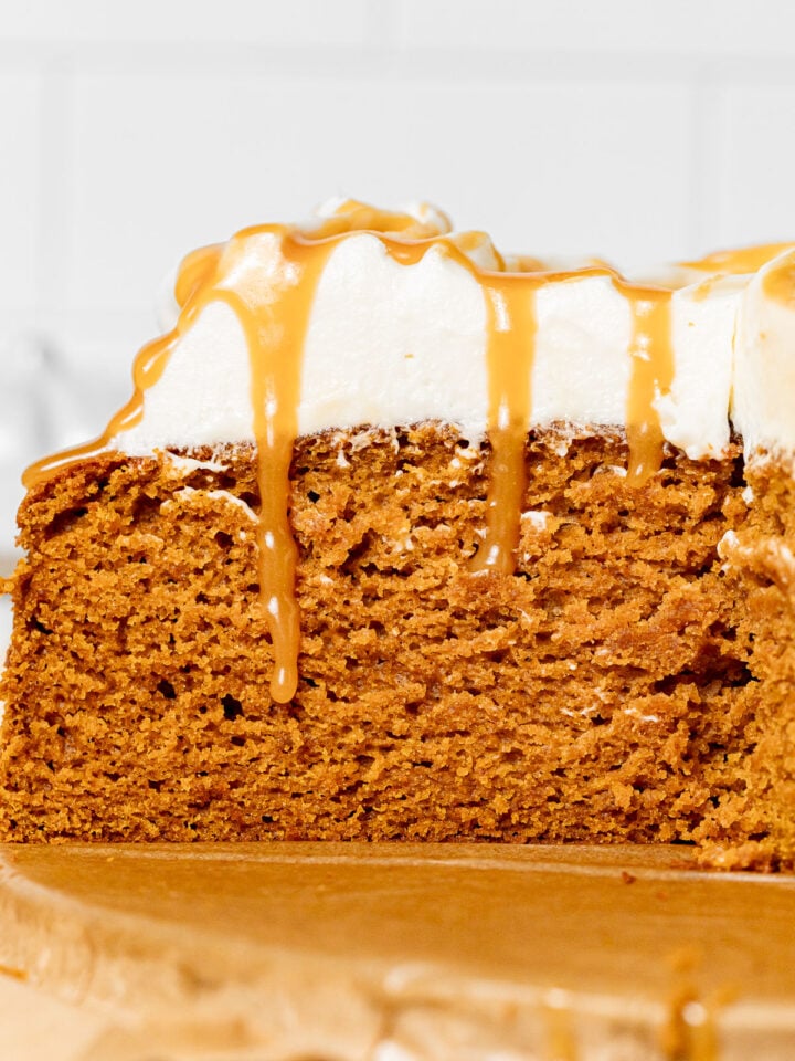 cross section of salted caramel pumpkin cake.