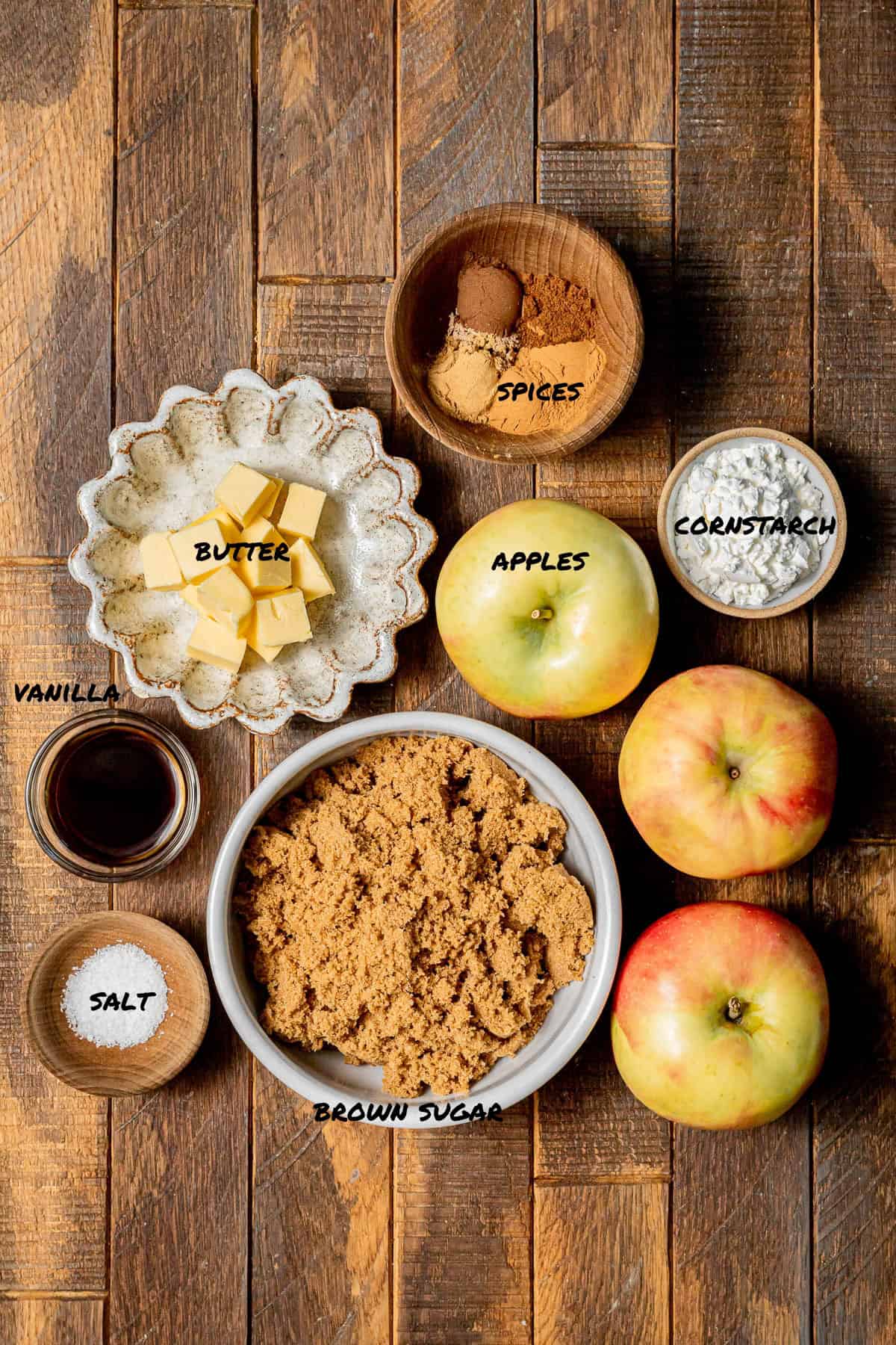 Cinnamon Sugar Apple Cobbler filling ingredients.