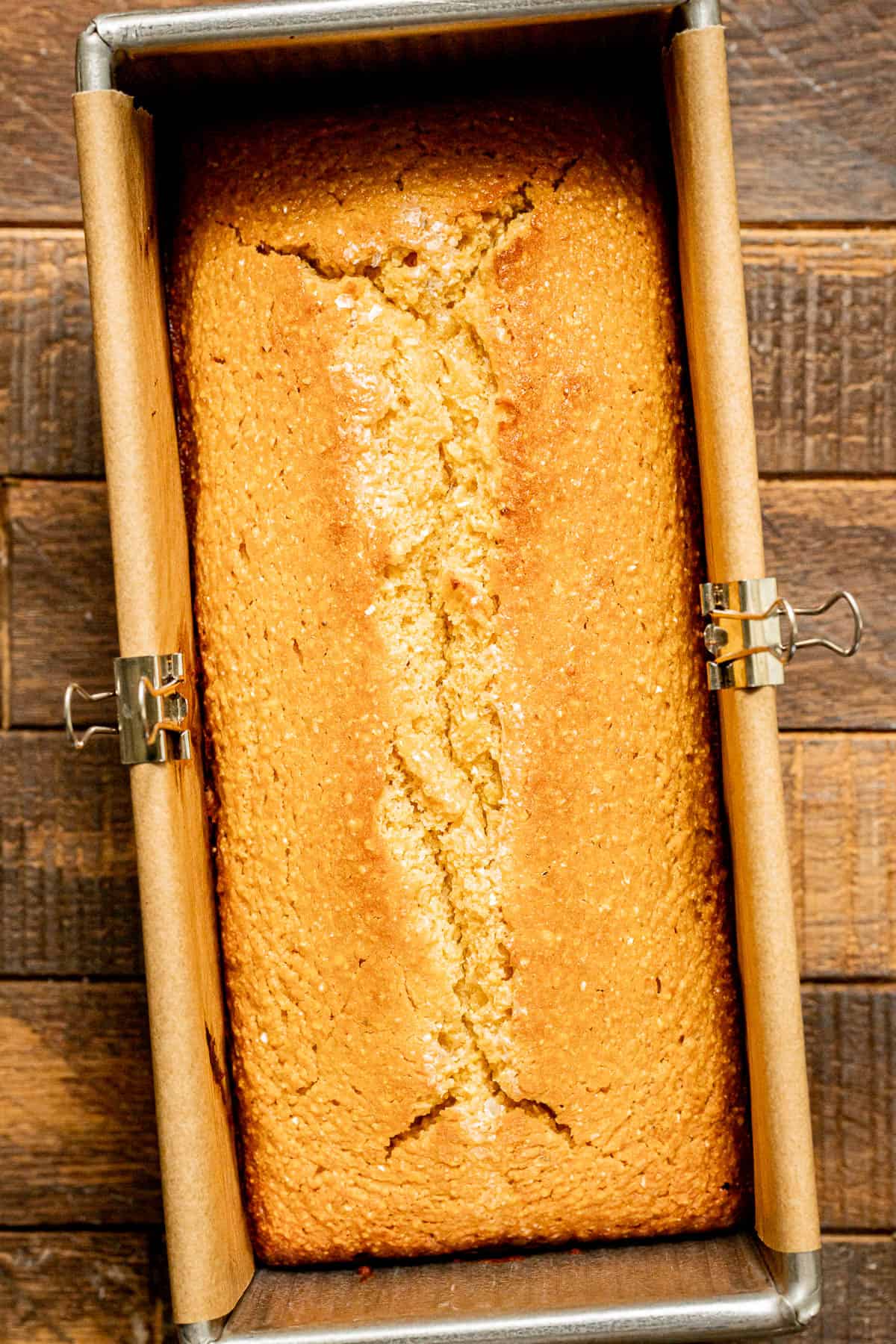 baked cornbread in pan.