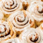 eggnog cinnamon rolls with icing.