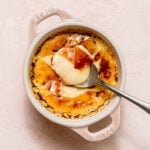 single serve creme brûlée with spoon.