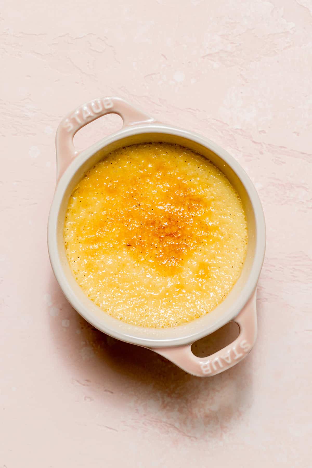 baked creme brûlée in mini cocotte.