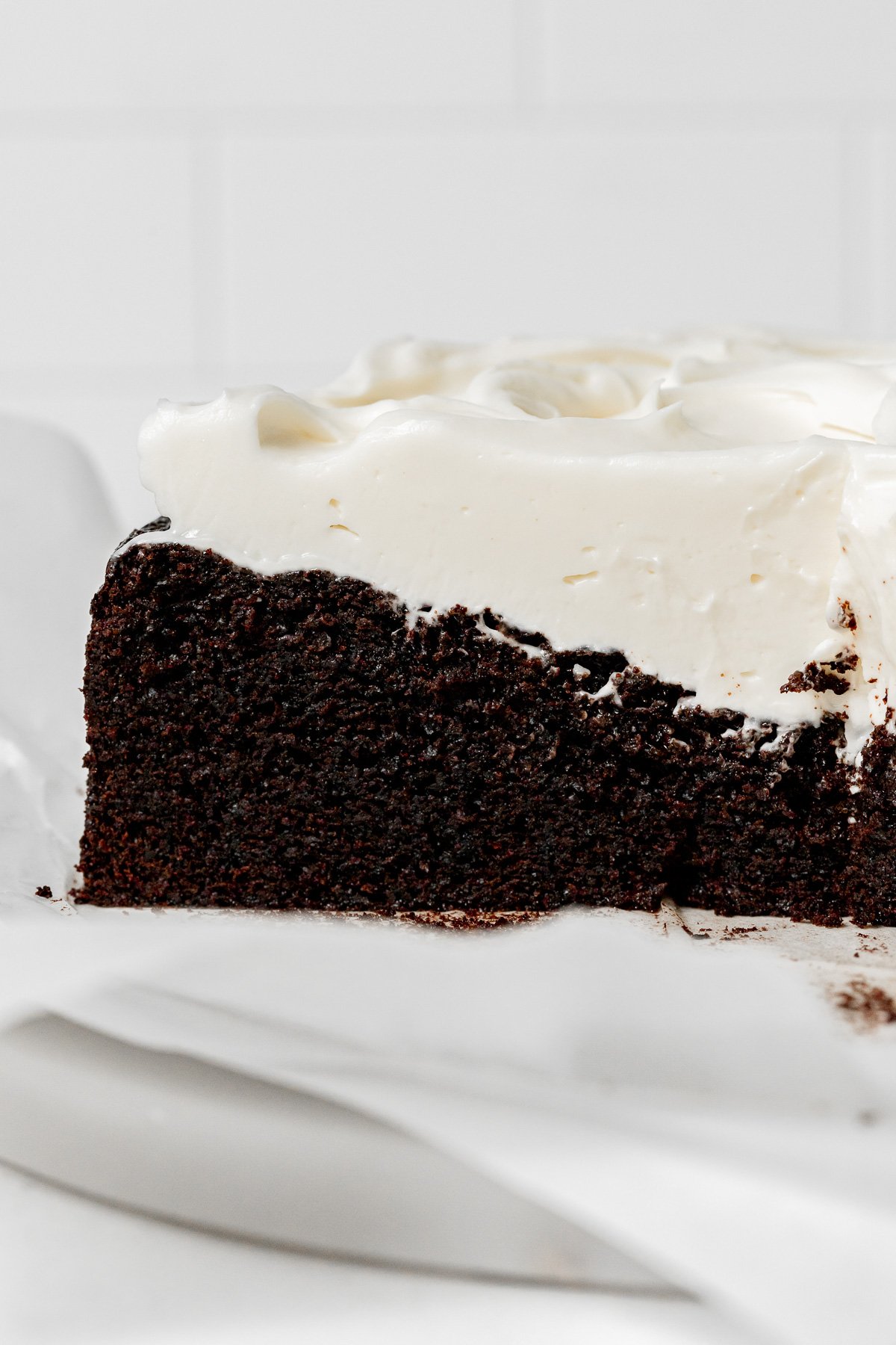 Chocolate Guinness Cake cut to reveal inside texture. 