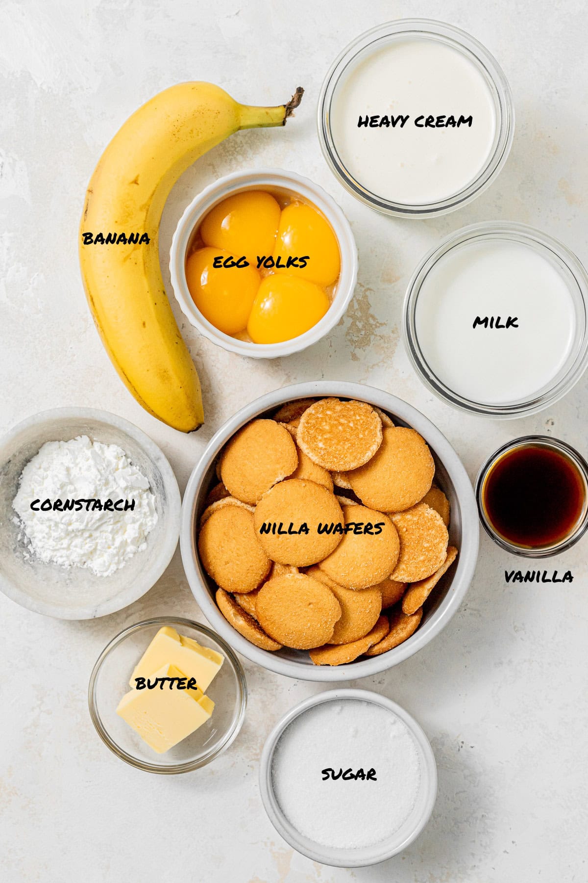 ingredients for banana milk pudding.